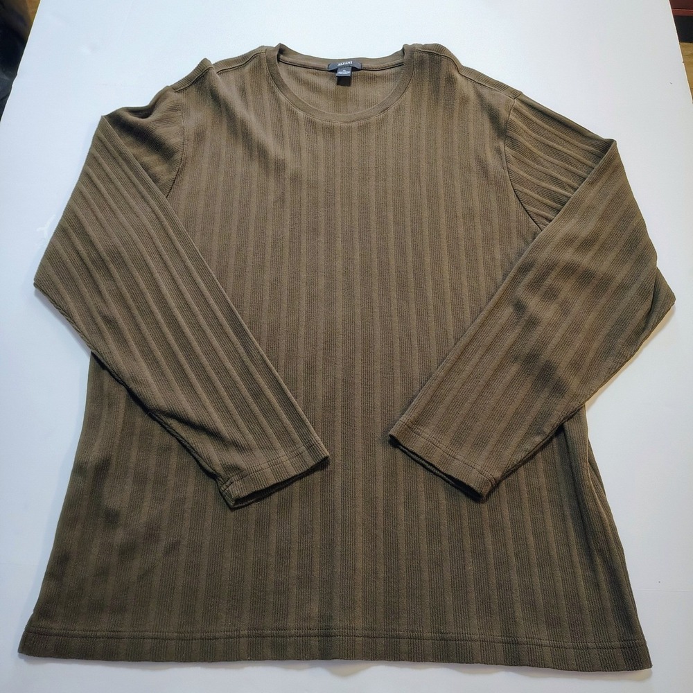Alfani Men XL Brown Ribbed Crew Neck Long Sleeve‎ T Shirt Top 90's Style Retro - Picture 2 of 11
